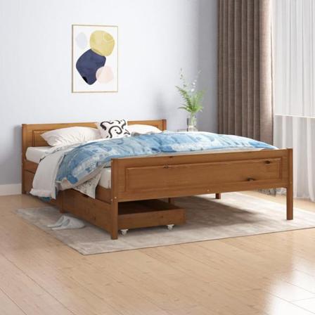 Vidaxl Sängram Med 2 Lådor Honungsbrun Massiv Furu 140x200 Cm Brun