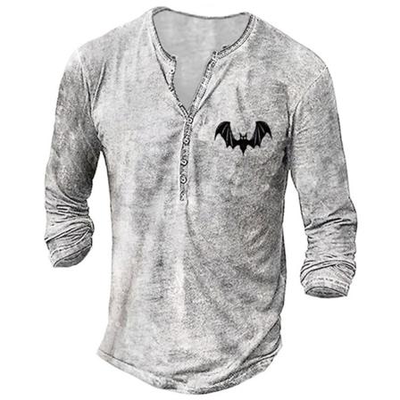 Herr Långärmad Tröja Med Fladdermustryck Med Henley- Print