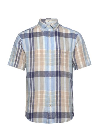 GANT Reg Linen Madras Ss Shirt - Blue - S