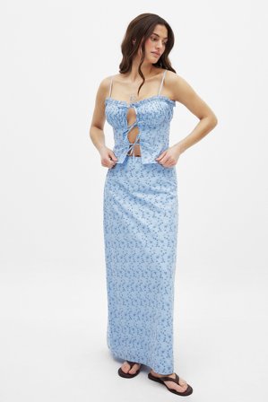 Moa Mattsson x NA-KD Anglaise-Maxirock - Sommerset - Blau - EU 34