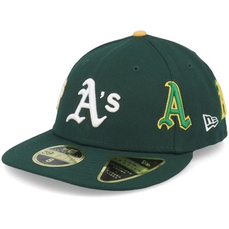New Era - MLB Vihreä fitted Lippis - Oakland Athletics All Over Logo 59FIFTY Low Profile Oaka Dark Green Fitted @ Hatstore