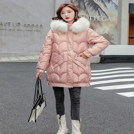 2023 Höstvinter Huva Pälskrage Lång Parkas Mujer Tjock Pink 3 XXL