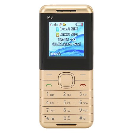 M3 2G Ulåst Mobiltelefon 1,44 Tommers Skjerm Stor Knapp Dobbel SIM 1000mAh Batteri Lanyard for Seniorer Barn 100‐240V Gull