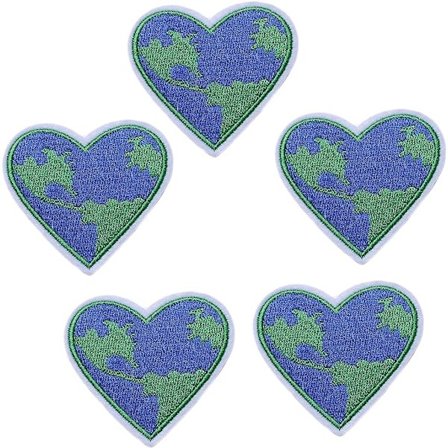 Hjerte-Patches (5-pak, Blå), Broderet Stryge-/Sy-på