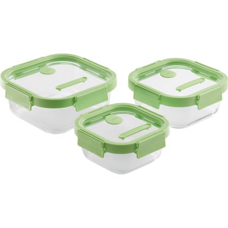 Lékué Firkantet matboks 3 deler, glass/grønn' - 'Glass, grønn