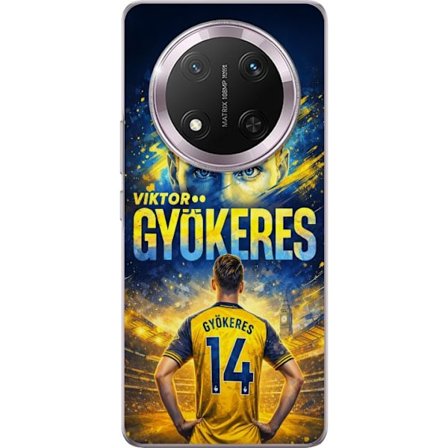 Yhteensopiva Puhelinkuori Honor Honor Magic7 Lite Viktor Gyökeres jalkapallojuliste keltaisella ja sinisellä värimaailmalla, dramaattinen stadionta