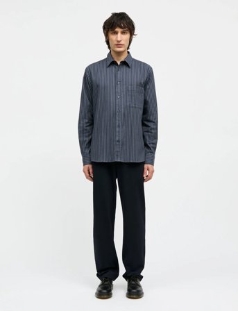 Mads Nørgaard Cotton Flannel Stripe Sune Shirt - Navy - S