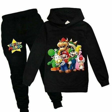 Super Mario Hoodie Top Bukser Sæt Børn Drenge Piger Sportswear Jogging Træningstøj_a Sort 2 120 (5-6 år) Sort 2 120 (5-6 år)