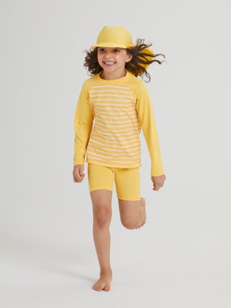 Polarn O. Pyret - UV cap with neck protection in solid color - 44 - 46 - Childrenswear - yellow