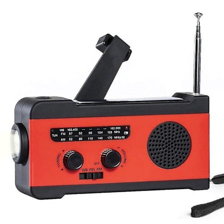 Multifunksjonell solcelledrevet håndsveiv AM/FM/WB nødradio