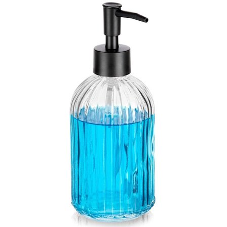 Sæbedispenser i glas, 400 ml – transparent, ribbet design