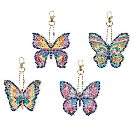 Firedelt sommerfugl DIY diamantmaleri nøkkelring vann diamant