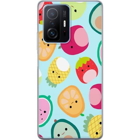 Kompatibel Mobilcover til Xiaomi 11T Pro Mønster af kawaii frugter som jordbær citron ananas og avocado på lyseblå baggrund
