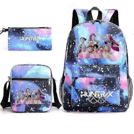 3 stk. Sæt Rygsæk K-pop Demon Hunters Anime Skole Rygsæk Elementær Skoletaske Madkasse Penalhus