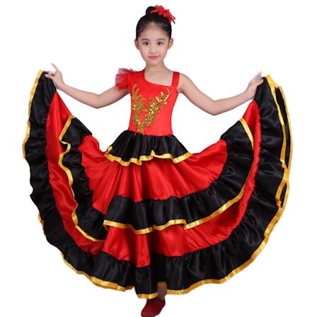 Flickors spansk tjurdans kjol Magdans kjol