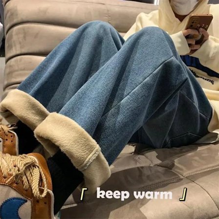 Streetwear Hög Midja Raka Vida Ben Jeans Dam Vinter Dragsko Lediga Denim Jeans Koreansk Mode Slimmande Bekväma Byxor Nya