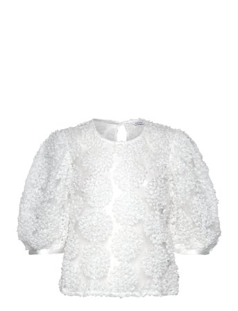 Nadja 3D Flower Puff Sleeve Blouse White Bubbleroom