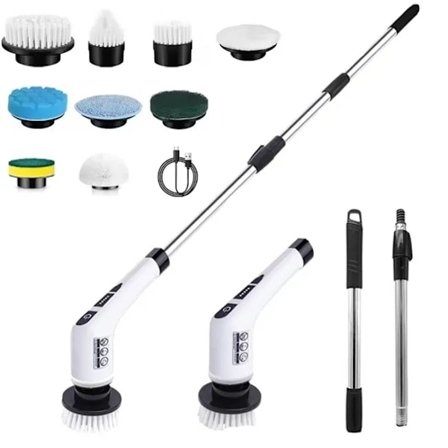 9-i-1 Elektrisk Rengjøringsbørste – Trådløs Skrubber med 9 Utskiftbare Børstehoder, Justerbart Håndtak & Type-C Lading
