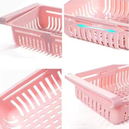 Justerbar förvaringskorg i plast för kylskåp, låda, köksredskap (blå)