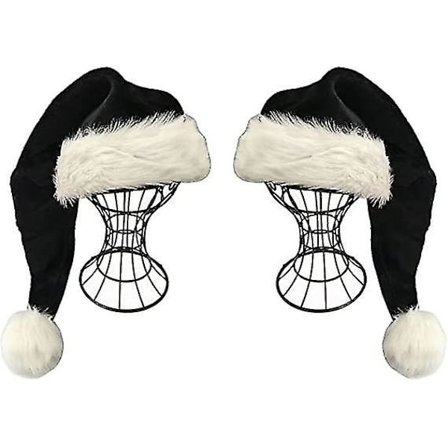 2 stk Sorte Julemandshuer - Voksne Deluxe Sort og Hvid Julehat Pakke