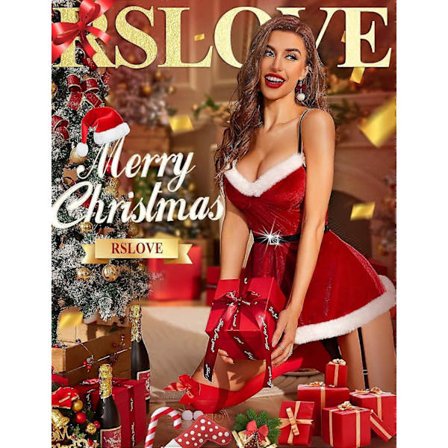 Sexet julelingeri til kvinder Santa Babydoll Chemise rødt kostume med 4 stk. strømpebånd