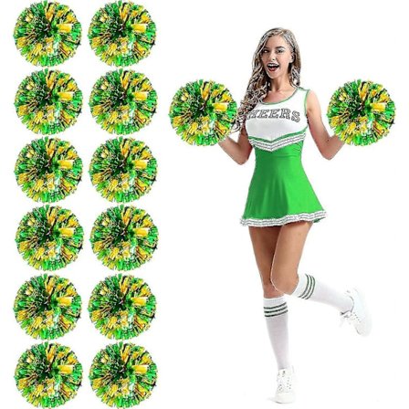 12 st Cheerleading Pom Poms med Fingerhål Metallisk Folie Cheer Pom Poms_Billiga presenter