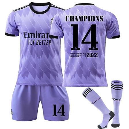 22/23 Ny Sæson Udebanetrøje Real Madrid CF CHAMPIONS Nr. 14 Børnetrøje Barn-24