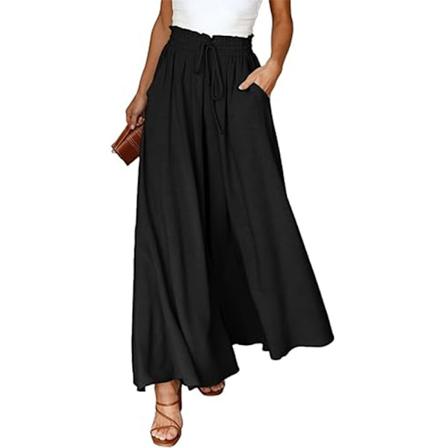 Byxor för kvinnor Casual Elastisk midja Vida benbyxor med fickor Black L
