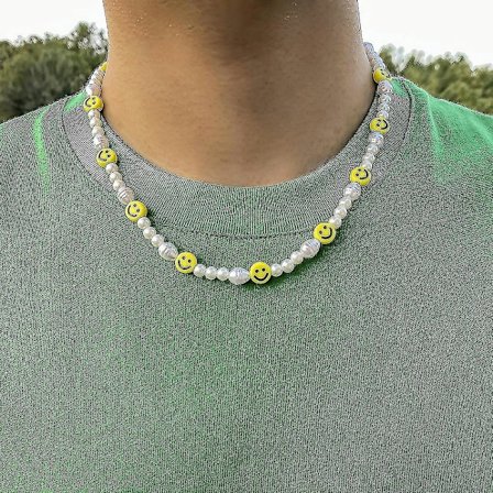 Enkelt lag uregelmæssig perle kraveben kæde blød keramik gul smiley ansigt sammenføjning formet perle halskæde til mænd