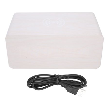 Monitoiminen puinen 2000mAh minikellokaiutin langaton Bluetooth-kello stereokaiutin valkoinen puu + sininen valo