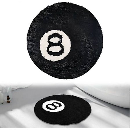 8 Ball Matta: 60cm Tvättbar Halkfri Dekor Flockad Matta, Biljardmatta, Svart Vit Rund Matta