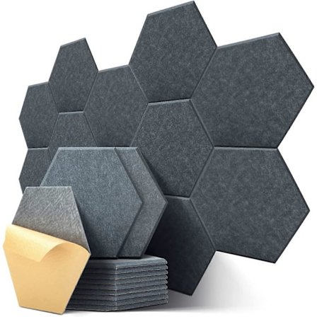 Mörkgrå Hexagonal Akustisk Självhäftande, 12-pack Högdensitets Akustikskum för Vägg/Dörr/Tak Dekoration och Akustisk Behandling, Ljudisolering