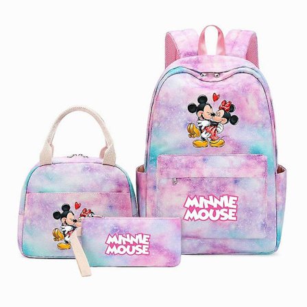 3 st/set Mickey Minnie Mouse Ryggsäck Färgrik Väska Flickor Skolväskor Tonåring Med Lunchväska Rese Mochilas