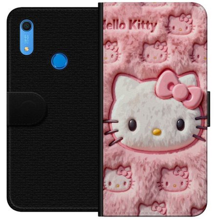 Kompatibelt Lommeboketui til Huawei Y6s (2019) Hello Kitty rosa fluffy bakgrunn med ikoniskt ansikt og kawaii-estetikk