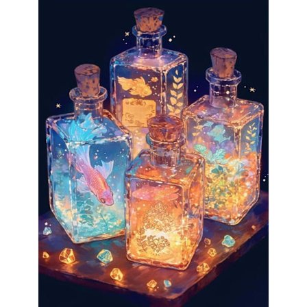 5D Diamant Kunst Sæt til Voksne Begyndere, Farverige Fisk i Flasker Diamant Maleri Sæt, DIY Måne Fuld Rund Bor Maleri med Diamanter Kunst, Hjem 