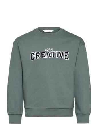 Embroidered Detail Cotton Sweatshirt Green Mango