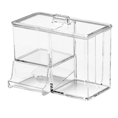 Burkar för bomullsbollar, bomullspinnar, bomullsrondeller - Transparent badrumsorganisatör med lock