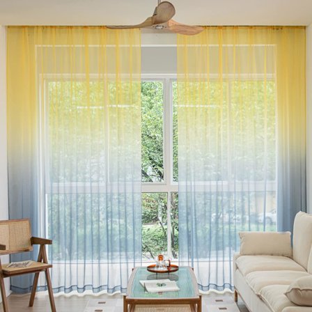 Gradient Skira Gardiner - 213 cm L x 132 cm B (Sæt med 2) - 15 Farver og 16 Størrelser Gardiner med Stænger til Soveværelse/Stue Grå Gul