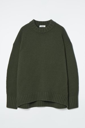 COS Women's Chunky Cashmere Crew-Neck Jumper in Green