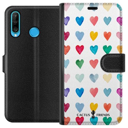 Kompatibelt Lommeboketui til Huawei Huawei P30 lite Cactus and Friends - Watercolor Love Grid