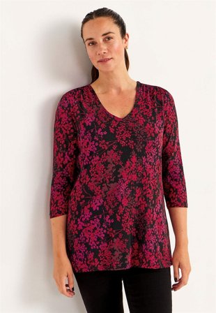 Cellbes of Sweden - Blommönstrad tunika - röd / mönstrad - för damer - 62/64