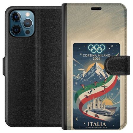 Kompatibelt Lommeboketui til Apple iPhone 12 Pro Max Skiskytterillustrasjon med skiløper som sikter med gevær på en snødekt løype, teksten Milano Cort