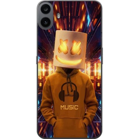 Yhteensopiva Puhelinkuori Nothing Nothing CMF Phone 1 DJ-hahmo valaisevassa kypärässä ja hupparissa futuristisessa musiikkiympäristössä neonvalo