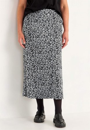 Cellbes of Sweden - Jerseynederdel med svaj med lommer i grå/leopard til damer i størrelse 54/56