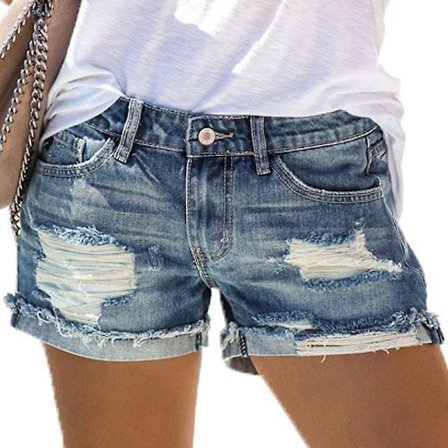 Womens Holiday Ripped Denim Shorts Jeans Hot Pants Distressed Frayed Short Pants