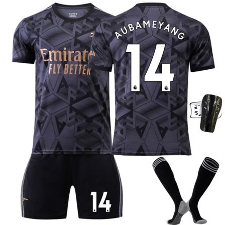 22-23 Arsenal ude sort nr. 7 Saka 9 Lacazette 19 Pepe 14 Aubameyang fodboldtrøje sæt No. 14 w/ Socks & Gear Children's size 22