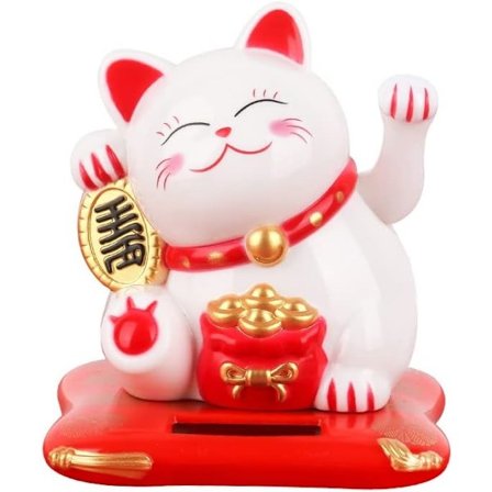 (Valkoinen) Aurinko Maneki Neko - Mini aurinkovoimalla toimiva Maneki Neko kissa patsas heiluvalla kädellä, onnenkissa kotiin auton kojelautaan D