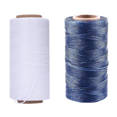 2 Ruller 260m 150d 1mm Lær Sytråd Vokset Tråd Håndnål Snøre Håndverk DIY Ny, Mørk Blå & Hvit