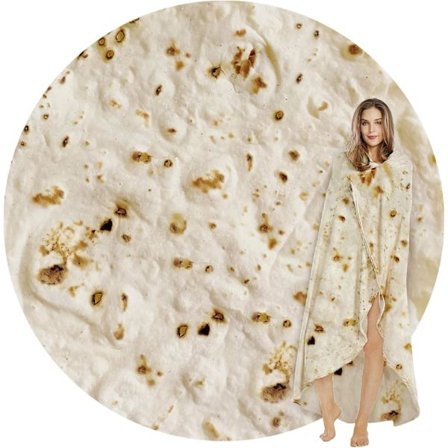 2025 Uusin malli Burrito Tortilla -peitto, realistinen ruokakäärepeitto, kaksipuolinen, uutuus hauska Tortilla pyöreä jättipehmeä peitto (