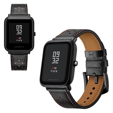 Amazfit Bip / GTS klockarmband i äkta läder - Svart